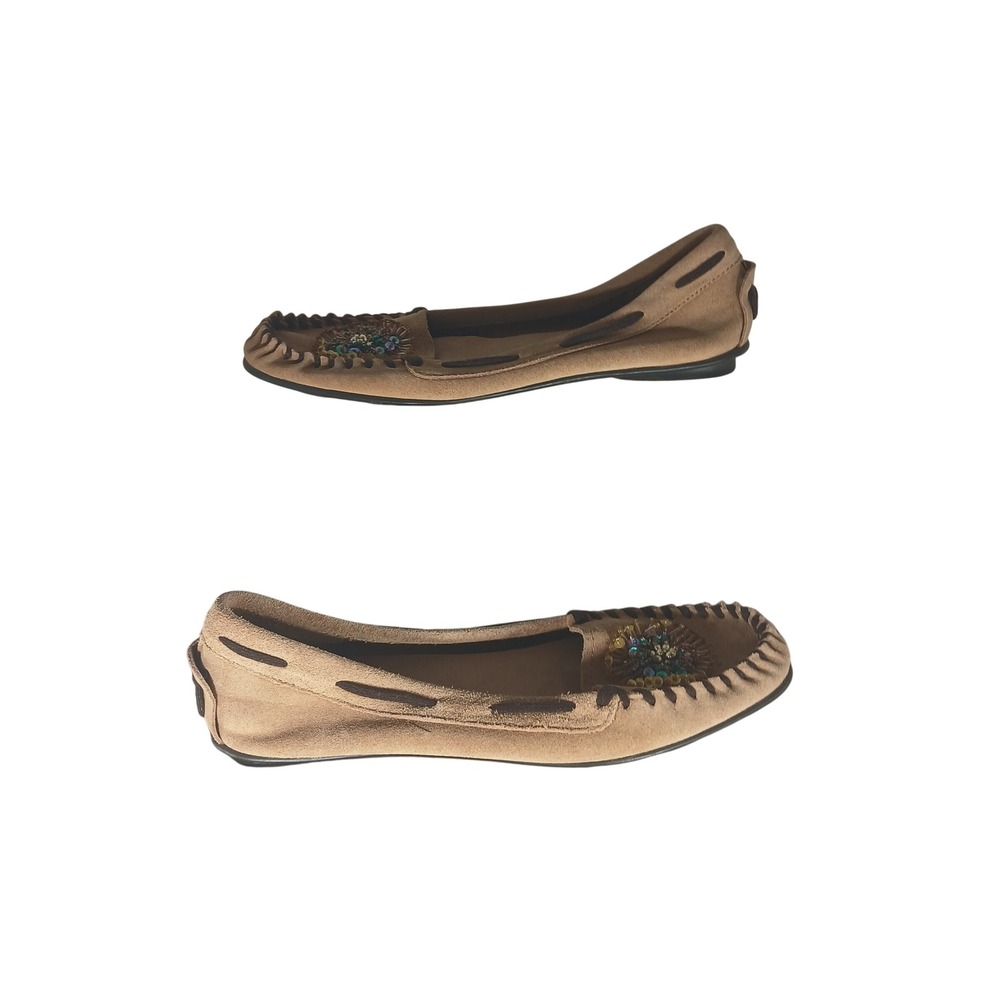 White Mountain Quentin Moccasins 8.5M Tan Beaded Suede Leather Boho Flats